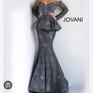 Javoni 62380 Lace off the shoulder peplum mermaid gown
